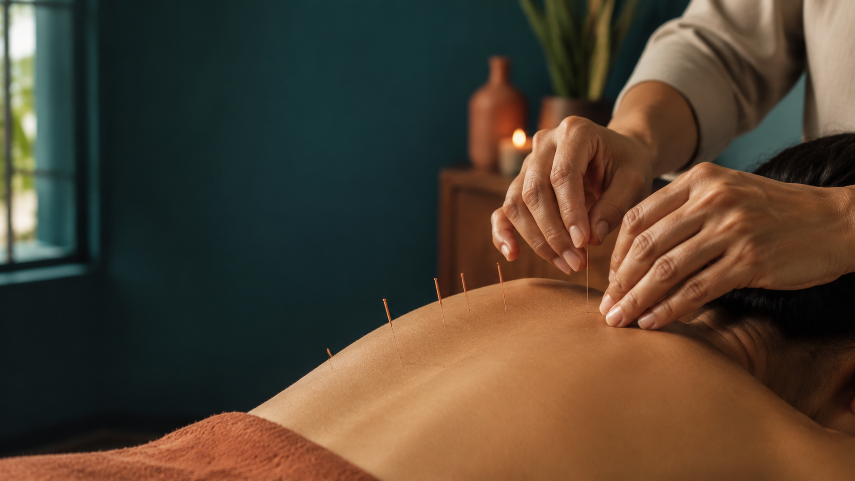 Tratamiento profesional de acupuntura en consultorio